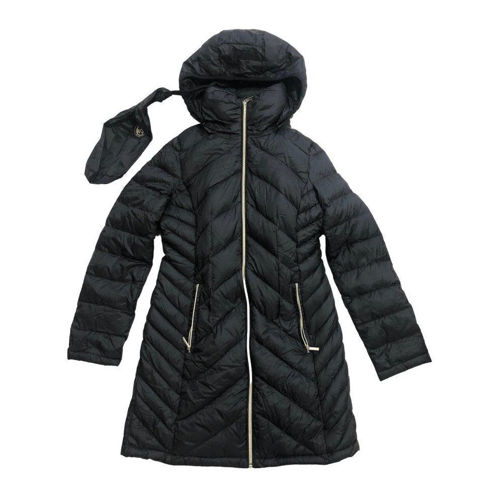 Michael Kors Packable Down Fill Parka Long Jacket Black Size XS Lightweight